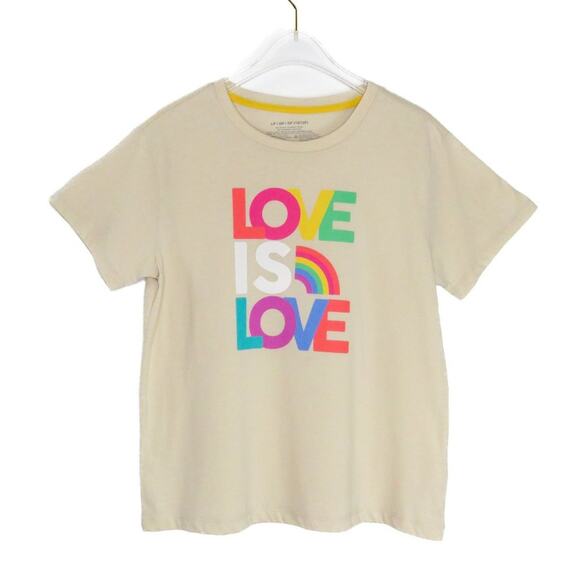 LOVE IS LOVE 🌈Gay Pride Rainbow Cream Crewneck Graphic T-Shirt Youth Large - Picture 1 of 8